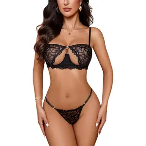 Avidlove Lingerie for Women Sexy Lace Bra and Panty Set Underwire Push Up Lingerie Sets Demi Half Cup