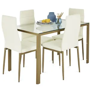 Best Choice Products 5-Piece Kitchen Dining Table Set w/ Glass Tabletop, 4 Faux Leather Chairs Best Choice Products 5-Piece Kitchen Dining Table Set w/ Glass Tabletop, 4 Faux Leather Chairs