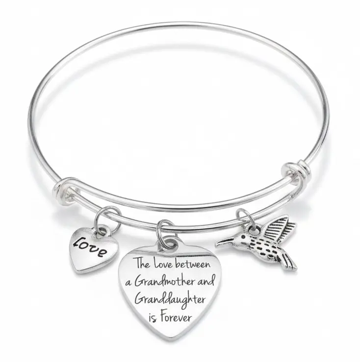 Grandmother Granddaughter Bracelet | Love is Forever Charm Bangle | Hummingbird Gift from Nana