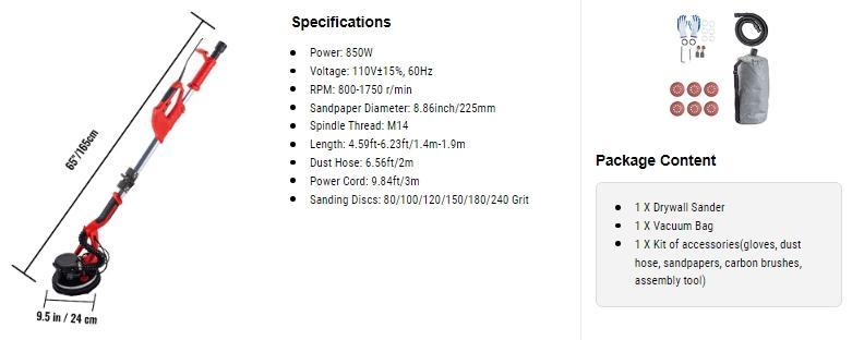 【Father's Day】VEVOR Drywall Sander 850W, Variable Speed 800-1750 RPM, Foldable Sheetrock Sander with Telescope Handle, LED Strip Light, Vacuum Bag & Gloves Heavy Duty Power Tools 【Father's Day】VEVOR Drywall Sander 850W, Variable Speed 800-1750 RPM, Foldable Sheetrock Sander with Telescope Handle, LED Strip Light, Vacuum Bag & Gloves Heavy Duty Power Tools