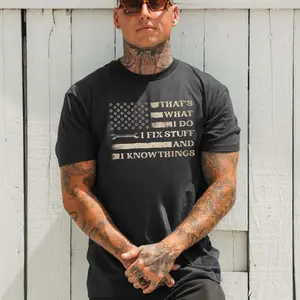 Men's Cotton Short-Sleeve Tee - Unisex Classic Traditional Fabric, Funny Mechanic American Flag Print, Blue Collar Worker Themed Top