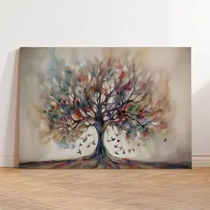 Extra Large Tree of Life Canvas Print - Abstract Yggdrasil Painting Wall Art - Art Deco Classic Contemporary Style - Geometric Pattern - For Spring Summer Seasons - Kitchen Bathroom Living Room Bedroom