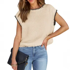 EVALESS Women's Cap Sleeve Knitwear Sweater Vest Crewneck Sleeveless Lightweight Loose Spring Fall Tops Comfortable Basic Solid Pullover Tank Top 2026 Womenswear Outfits
