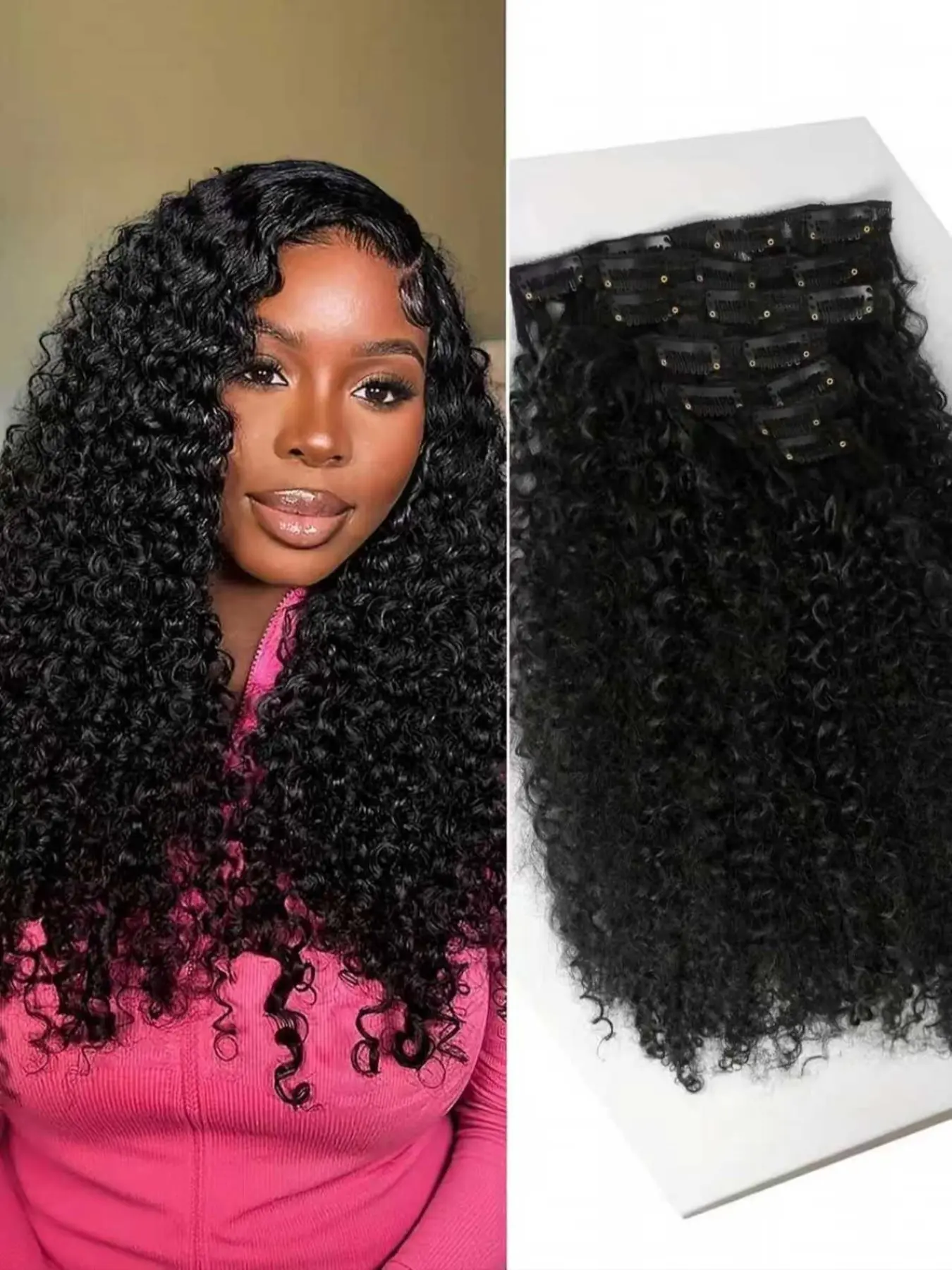 20 Inch Kinky Cury Clip-In Hair Extensions, 140g Dual Braided Curly Wave Clips, Synthetic Wavy Curly Hair Extensions & Accessories for Women, Synthetic Hair Pieces