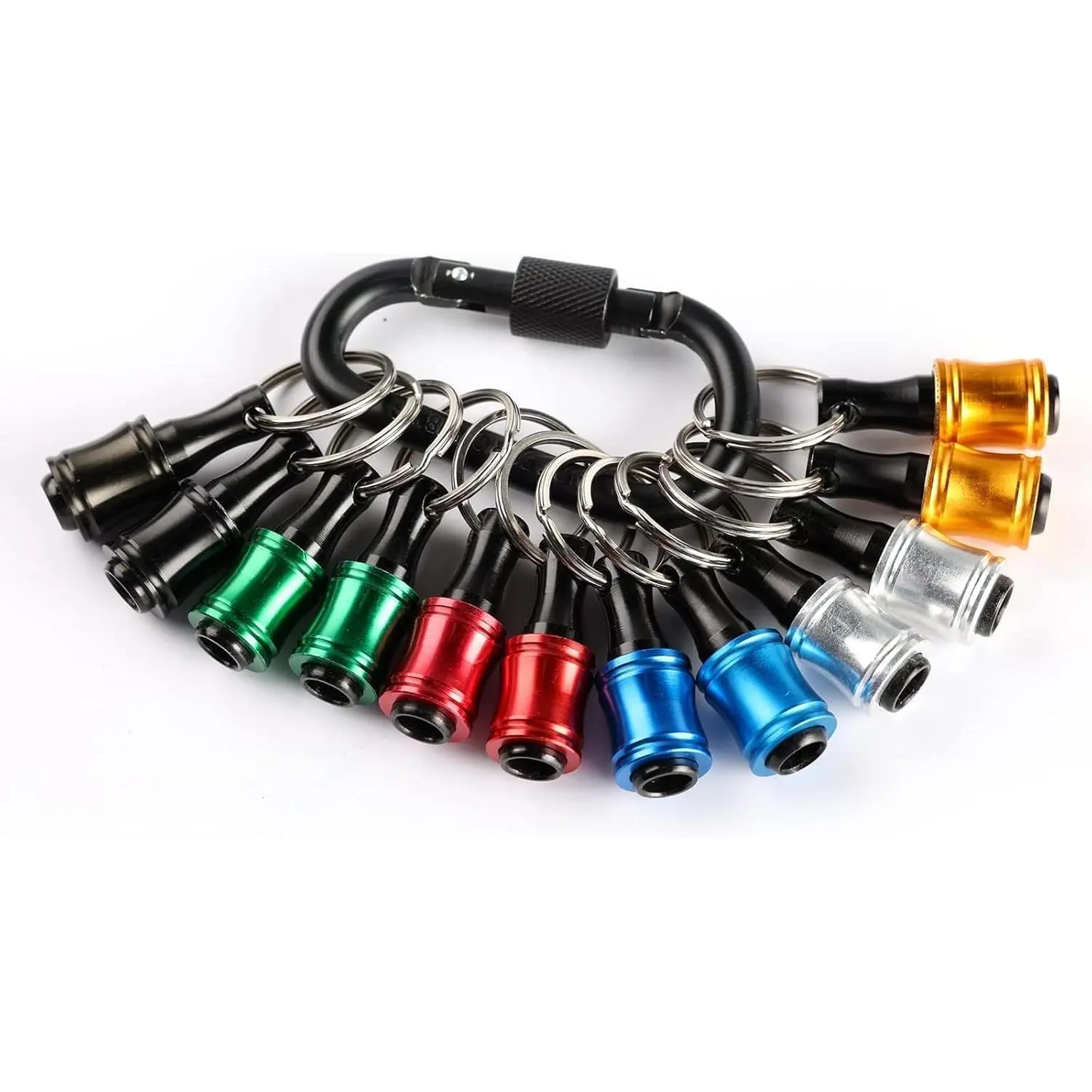 2pc Portable Bit holder Key chain, 1/4 inch Hex Shank Screwdriver Bit Clip for Impact Driver Drill Bit Extension Nut Driver W/Black Carabiner, Quick Release Lightweight Drill Screw Adapter