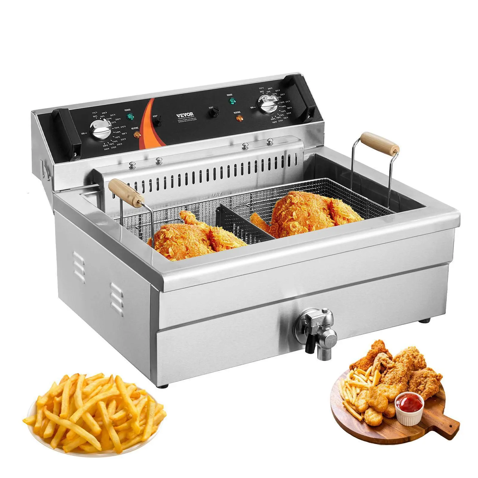 【Backtoschool】VEVOR Commercial Deep Fryer,  , 3000W Electric Turkey Fryer with Basket, Large Capacity 30.6Qt / 29L Countertop Single Oil Fryer, Stainless Steel, Temp Control, for Kitchen Restaurant Use, Silver