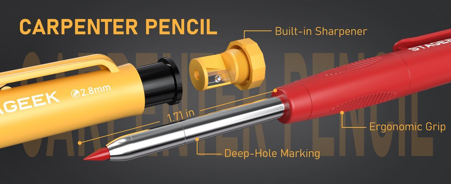 STAGEEK 49/34PCS Carpenter Pencil Set with Sharpener Mechanical Pencils Long-Nib Marker Pens Carbide Scribe Tool for Woodworking with Case