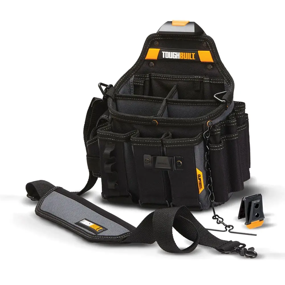 1pc TOUGHBUILT Master Electrician's Portable Tool Bag with Heavy-Duty Shoulder Strap Tool Organizer with Wire-Tester Pocket, Flashlight Holder, Belt Clip System tool bag TB-CT-104 Tool Storage Bag Tool Organizing Bag