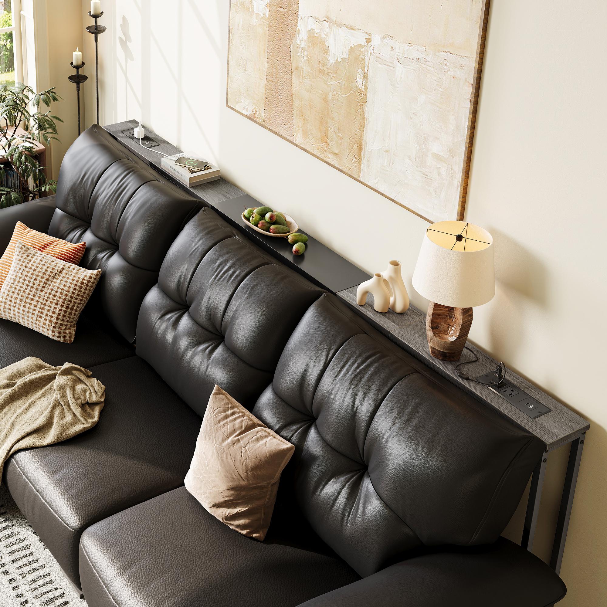 Huuger Narrow Sofa Table with 2 Power Outlets, 63-86.6 Inch Adjustable Length, Behind The Couch Table with USB-C Ports, Long Entryway Console Table, Anti-tip Kit, for Hallway Entry