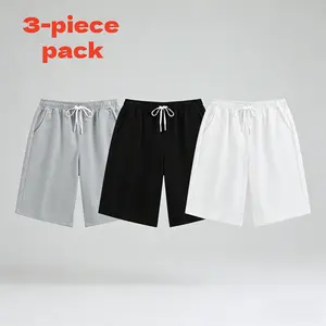 3-pack Three-pack solid color drawstring men's shorts, casual elastic waist, slanted pocket shorts, women's spring/summer casual style.