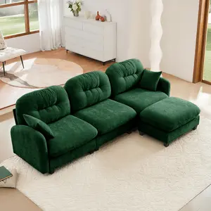 Mikibama 107" Chenille Cloud Sectional Couches for Living Room Fluffy Modular Cloud Couch Sectional Green 3 Seater Sofa Sofas para Sala Big Comfy Couch Set with Deep Seat Solid Wood Frame S-Spring