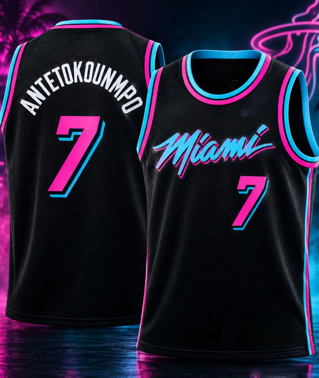 Men’s Basketball Jersey #7, Black Pink Blue Sleeveless Sports Jersey, Breathable Athletic Tank Top, Game Day Fan Shirt