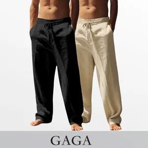 Men’s Linen Pants – 95% linen, 5% polyester; loose fit for all seasons with an elastic waistband and leg cuffs | Breathable casual riding pants suitable for indoor and outdoor activities | Versatile styling for semi‑formal to casual outfits