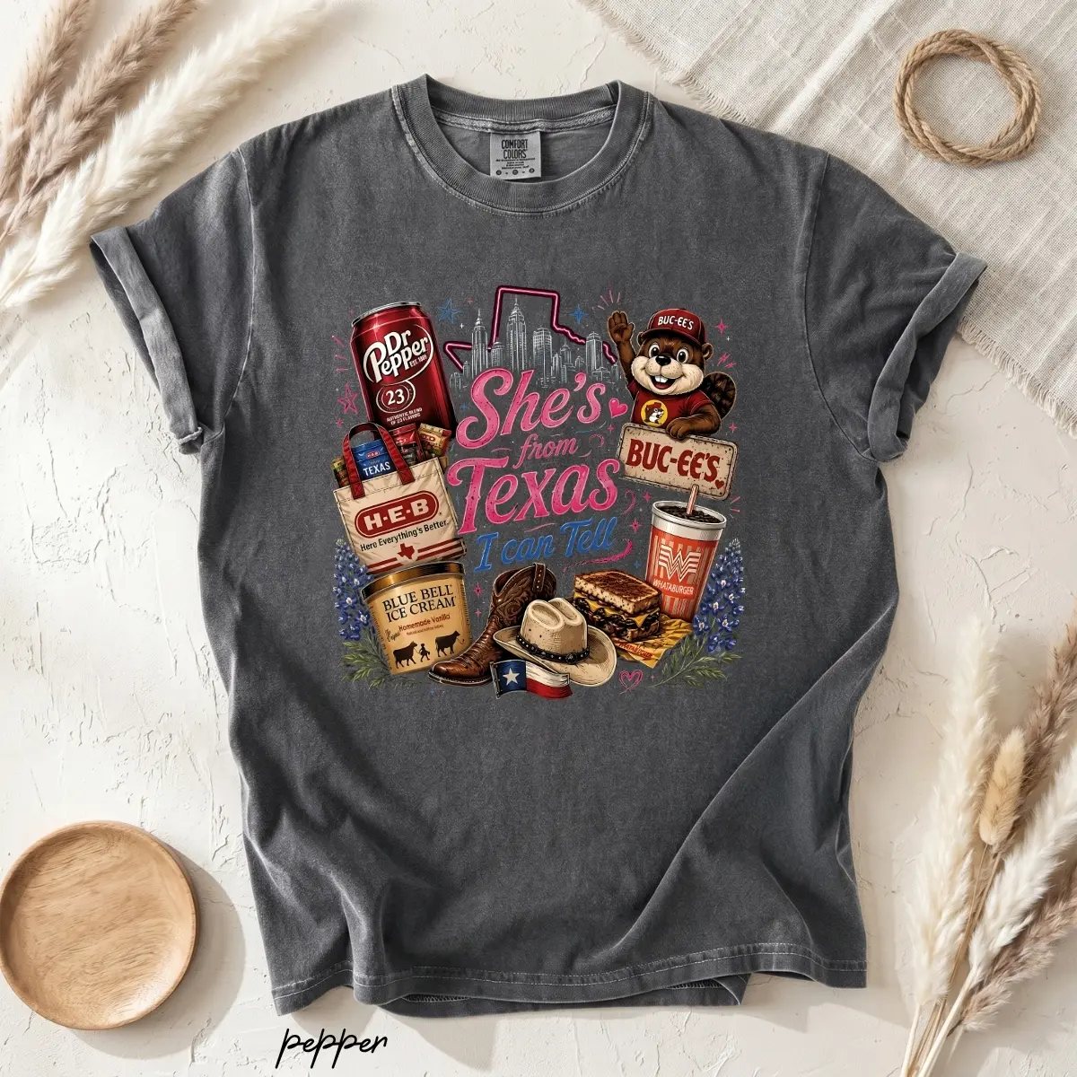 She's From Texas I Can Tell T-Shirt, DrPepper Buc-ee's H-E-B Blue Bell Whataburger Graphic Tee, Southern Texas Pride Gift for Women and Men