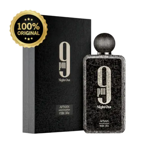 Afnan 9 PM Night Out Unisex Extrait de Parfum (3.4 fl oz/100ml) - Alcohol-Based EDP Spray, Long-Lasting Bold Elegant Captivating Fresh Scent with Citrus, Cedarwood, Aromatic Amber Spicy, Fruit, Wood, Musk, Deep Amber Vanilla, for Date Nights, Events