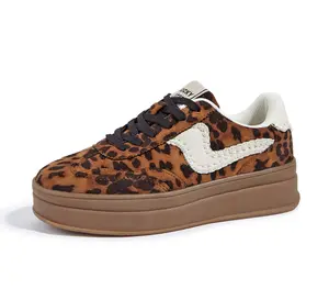 LUCKY STEP Women's Platform Fashion Sneakers Thick Sole Suede Genuine Leather Classic Rubber Gum Sole Low Top Athletic Walking Shoes