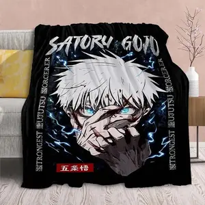 Aura Blankets Cartoon Anime Jujutsu Kaisen Throws Blanket Soft Featuring Yuji Megumi Obara and Satoru Gojo Blanket for Travel Beding Bed Superb Christmas blanket gift