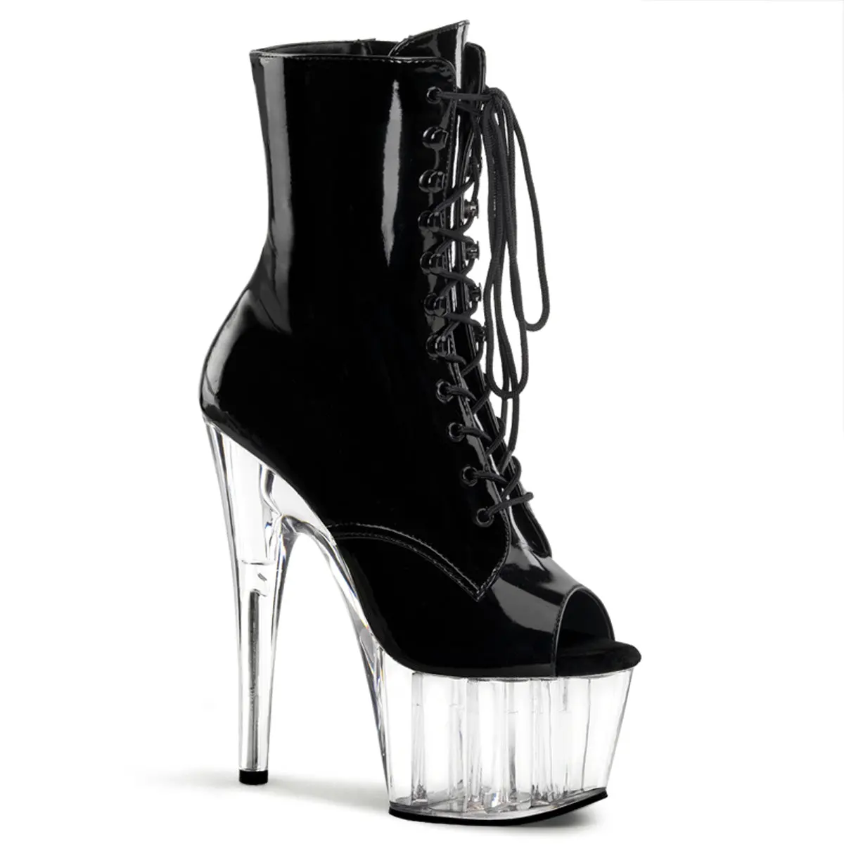 Pleaser Adore-1021 Women's Peep Toe Ankle Boots, Stylish Lace-Up with 7 in Stiletto Heel & Platform, Side Zip