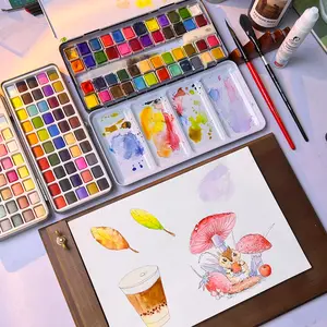 Watercolour Paint Set with Brush – Portable Half Pan Painting Kit