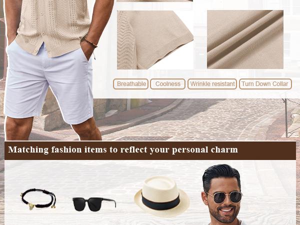 COOFANDY Mens Knit Button Down Shirt Short Sleeve Summer Casual Shirts Vintage Beach Vacation Shirts