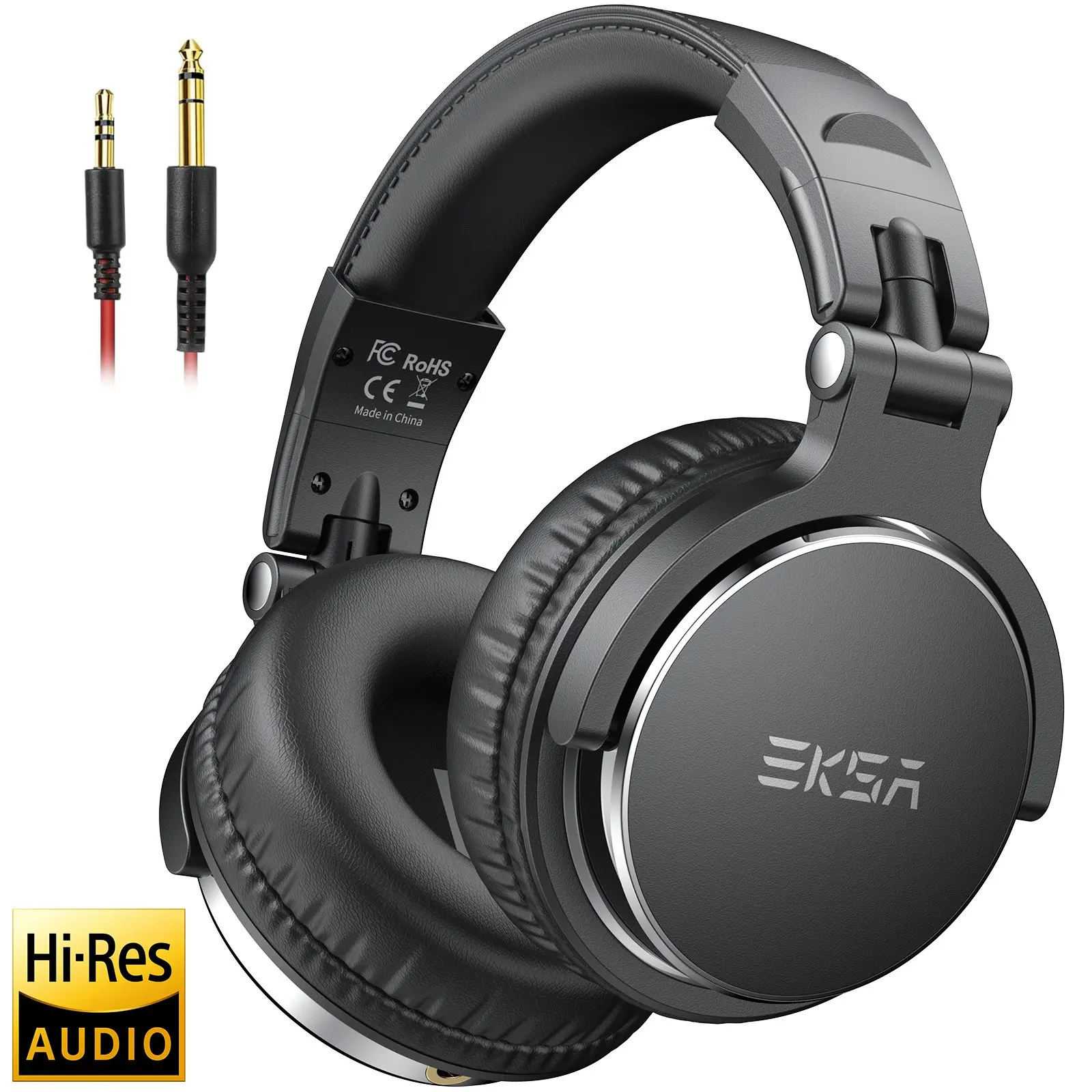Professional Studio Dj Over Ear Headphones with Microphone, High Resolution Audio Mixing Recording Ear Hook, Wired Electronic Audio Headset 3.5/6.35mm Headphone Jack, Suitable for Guitar Amp Podcast Keyboard Laptop Phone