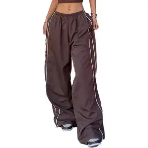 Womens Parachute Pants Wide Leg Baggy Pants Y2K Elastic Waist Jogger Sweatpants Track Pants Streetwear