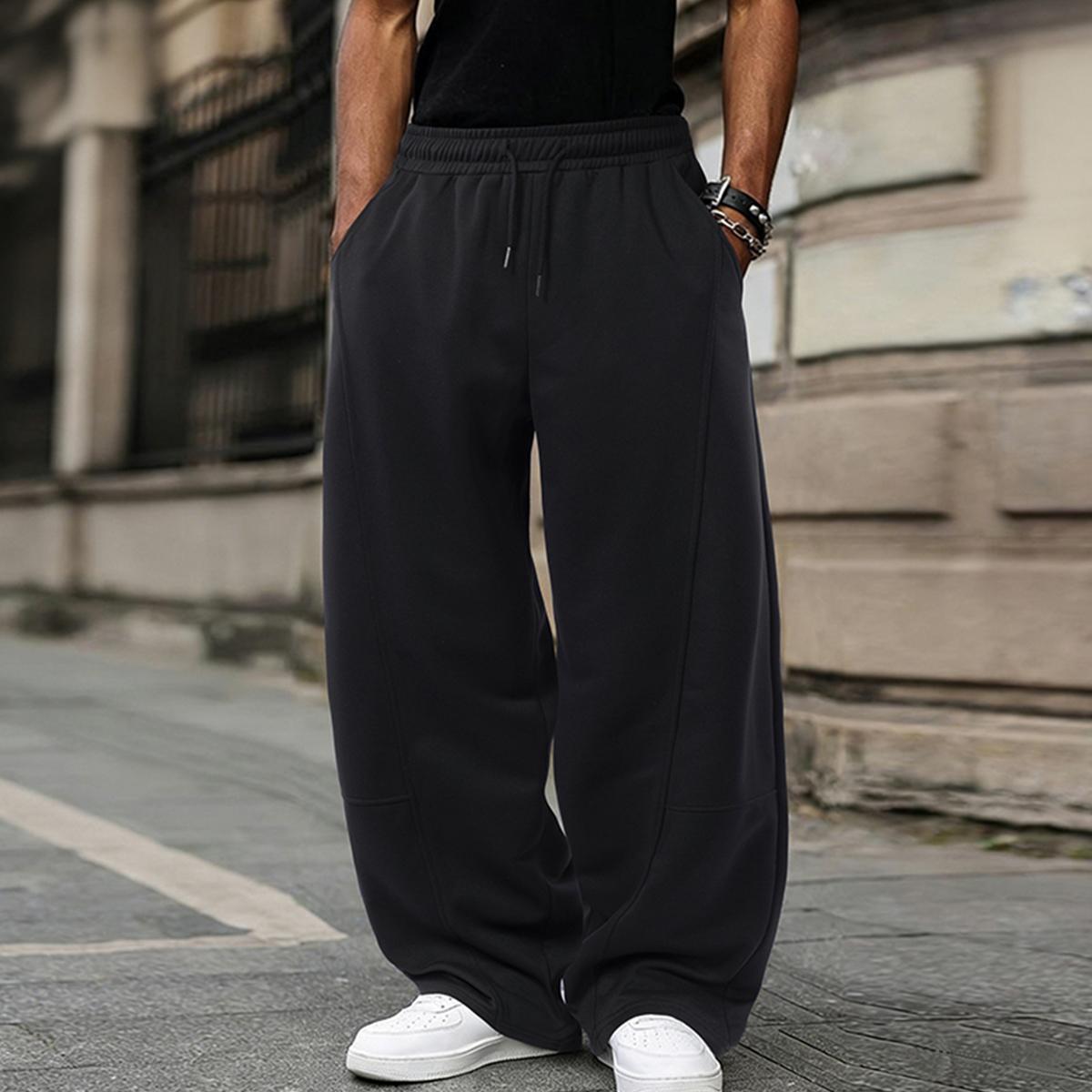 Men's Baggy Sweatpants, Loose Fit Casual Drawstring Elastic Waist, Wide Leg Joggers Trousers with Pockets, Comfortable Daily Wear, Sports Bottoms