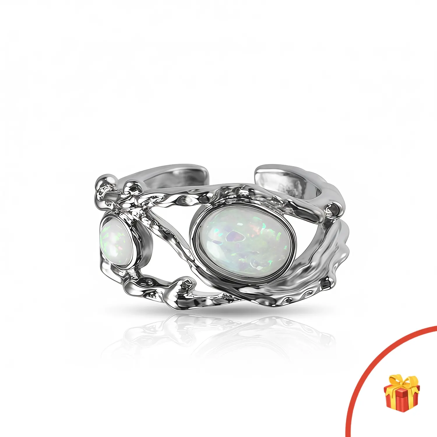 Whimsigoth Statement Ring, Fairycore Enchanted Jewelry for Women, Open Band with Unique Artistic Silhouette, adjustable rings, Iridescent, Everyday Wear, Elegant, Fantasy Rings