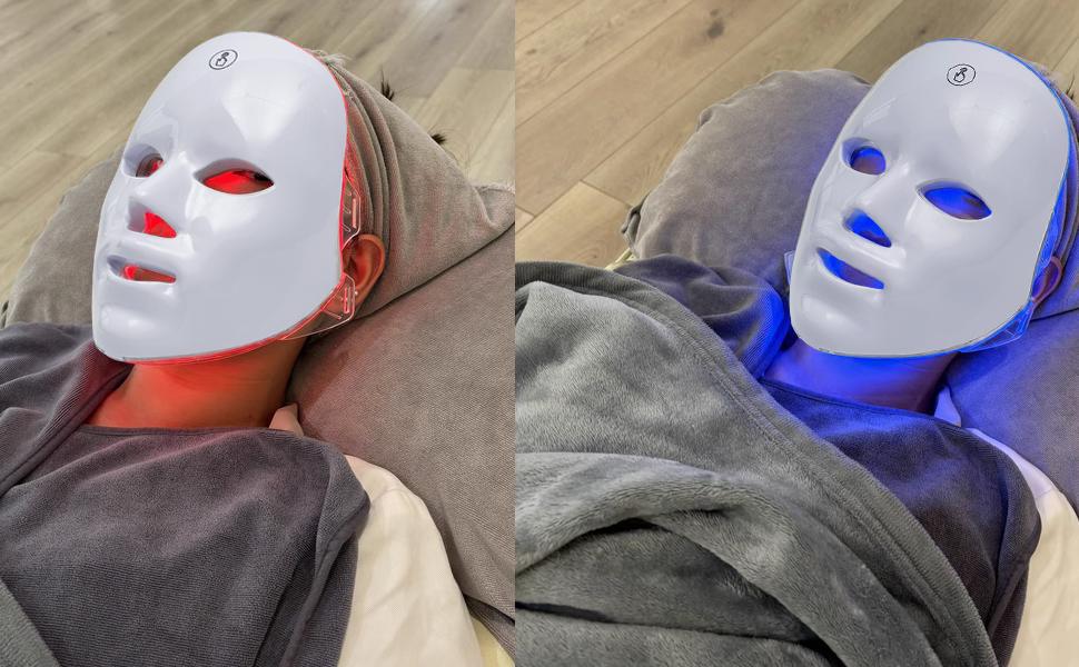 SHMHE Red light therapy mask, 7-color LED photorejuvenation mask, daily care photorejuvenation, wireless charging, ideal gift for women, autumn and winter skin care facial care gift SHMHE Red light therapy mask, 7-color LED photorejuvenation mask, daily care photorejuvenation, wireless charging, ideal gift for women, autumn and winter skin care facial care gift
