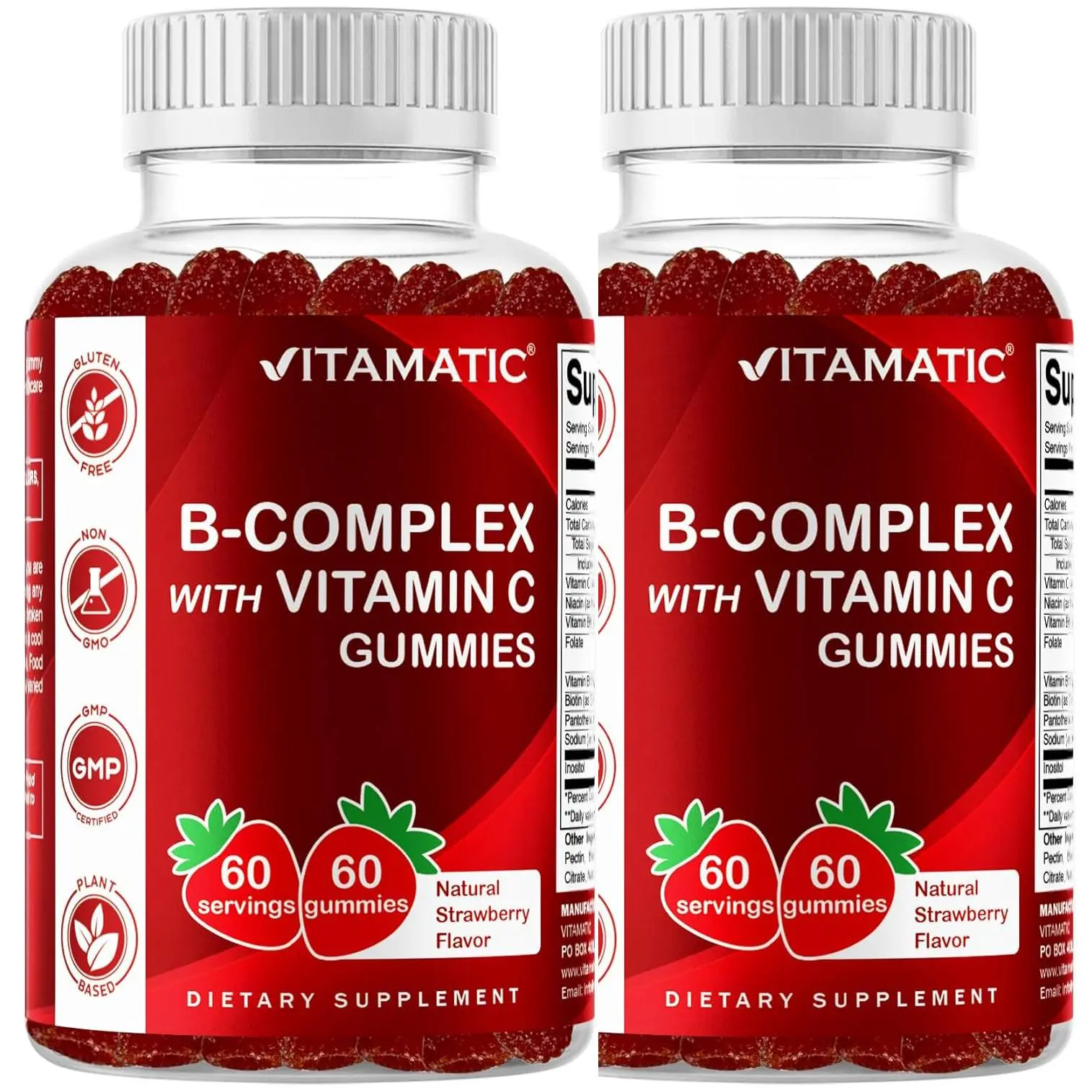 Vitamin B Complex Gummies with Vitamin C & Inositol - Natural Strawberry Flavor