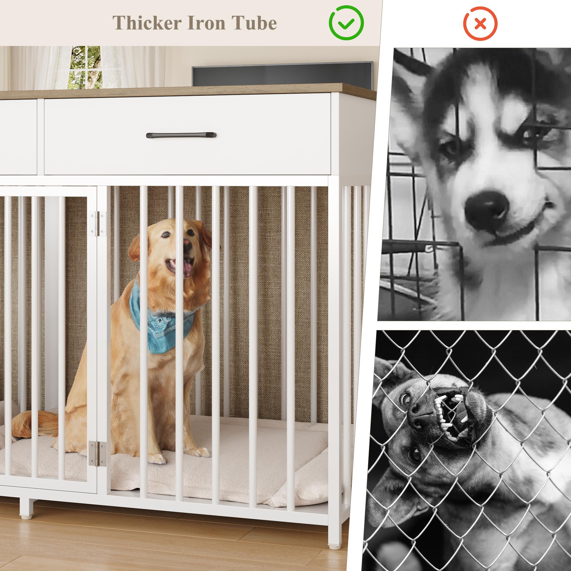 HOSTACK Double Dog Crates Furniture, 71" Wide Indoor Dog Kennel with 3 Drawers, Farmhouse Dog Cage for 2 Large/Medium Dogs with Removable Divider, Wooden Pet House