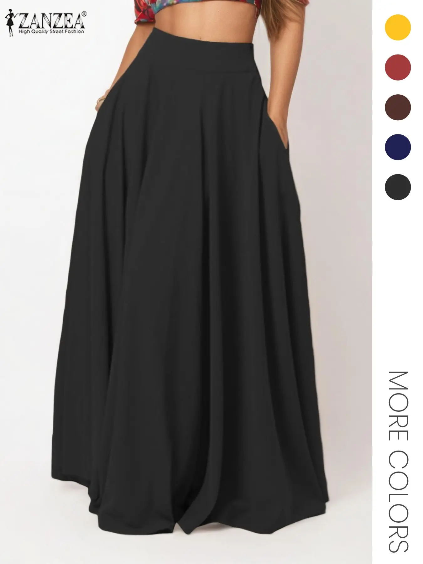 Women's Solid Pocket Flared Casual Skirt, Elegant High Waist A-Line Maxi Skirt for Party Holiday Wedding Guest, Ladies Bottoms for All Seasons