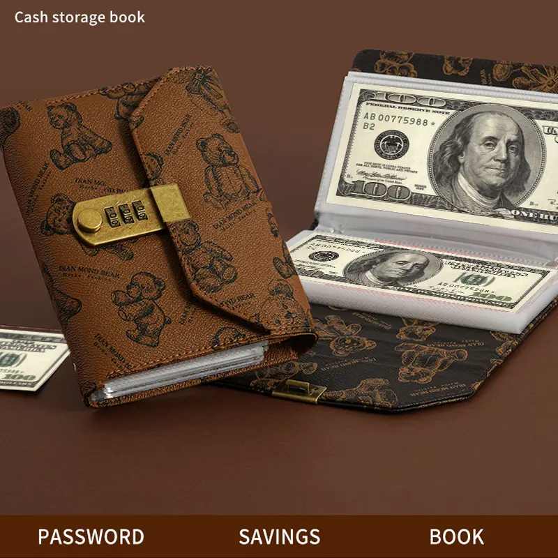 High-End Tri-Fold Combination Lock Notebook - 2026 Cash Storage Book with 50 Page Capacity (Holds Up to 100 Banknotes), Portable Office Accounting Supplies for Financial Management, Lock Security