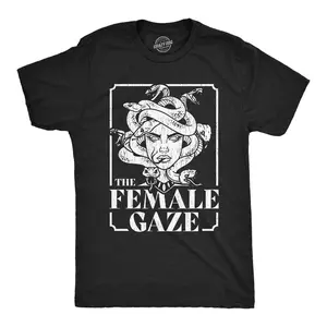 Mens The Female Gaze T Shirt Funny Staring Medusa Joke Tee for Guys Mens Funny T Shirts Cool Vintage Fashion T-Shirt Gift Classic Menswear Halloween Apparel for Men Funny Sarcastic Short Sleeve Novelty Tees for Black -