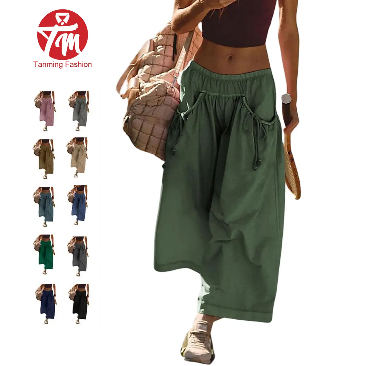 Tanming Women's Wide-Leg Track Capri Pants, Spring Bottoms with Drawstring Elastic Waist, Pockets, Loose Fit, Athleisure Style Clothes for Gym, Boho Outfits, Hiking, Hyrox #SpringStatements,summerwins,back to school shopping
