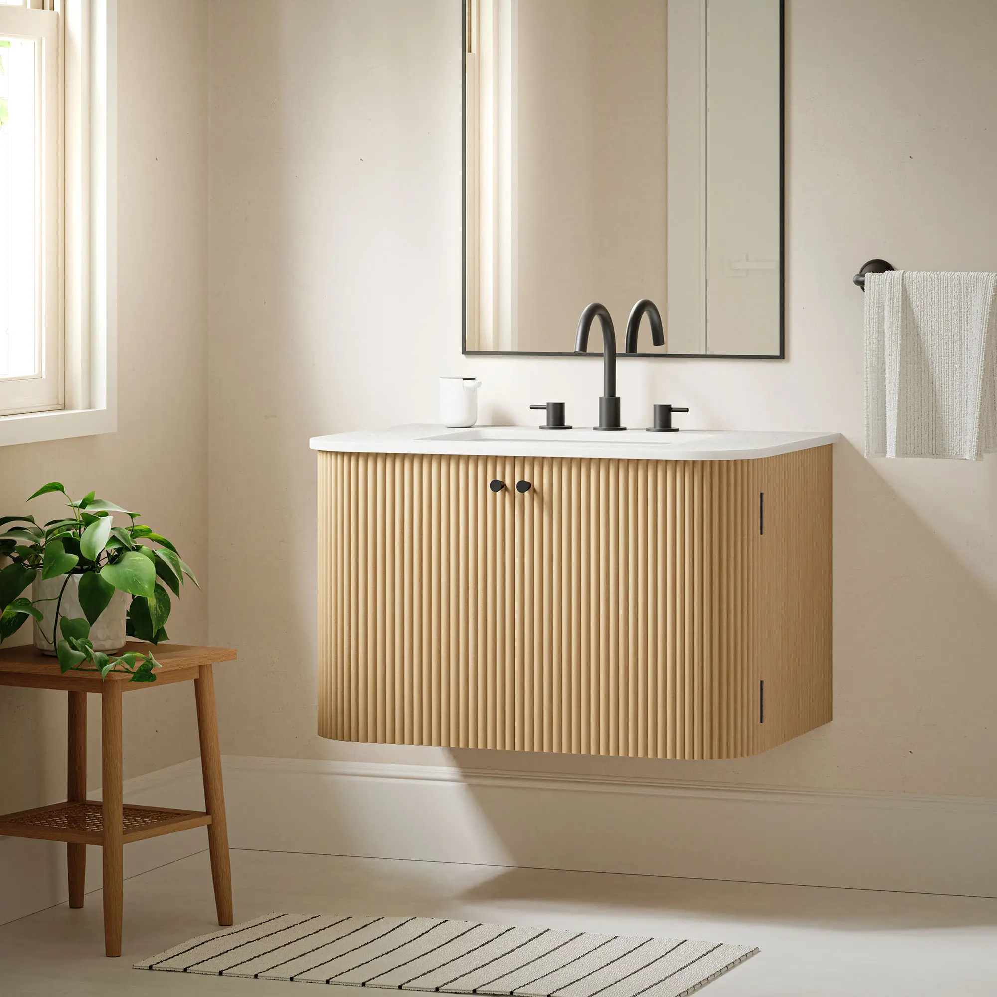 Zia 30" Wall-Mount Bathroom Vanity with Marble Sink in Natural