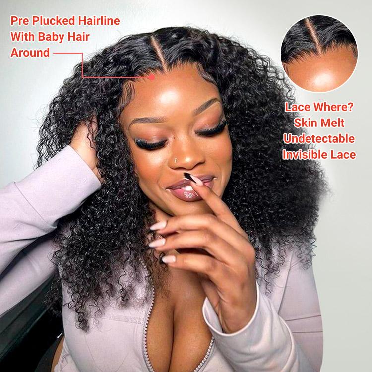 West Kiss Short Kinky Curly Ready Go Glueless Wigs Pre Cut Pre Bleached 7x4 Closure Wig 250% Density Human Hair Wig Pre Plucked 13x4 Lace Front Wigs