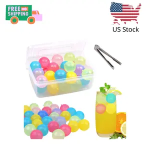 Reusable Ice Cube with Lid and Bin, Plastic Ice Cubes Round 24 Pack