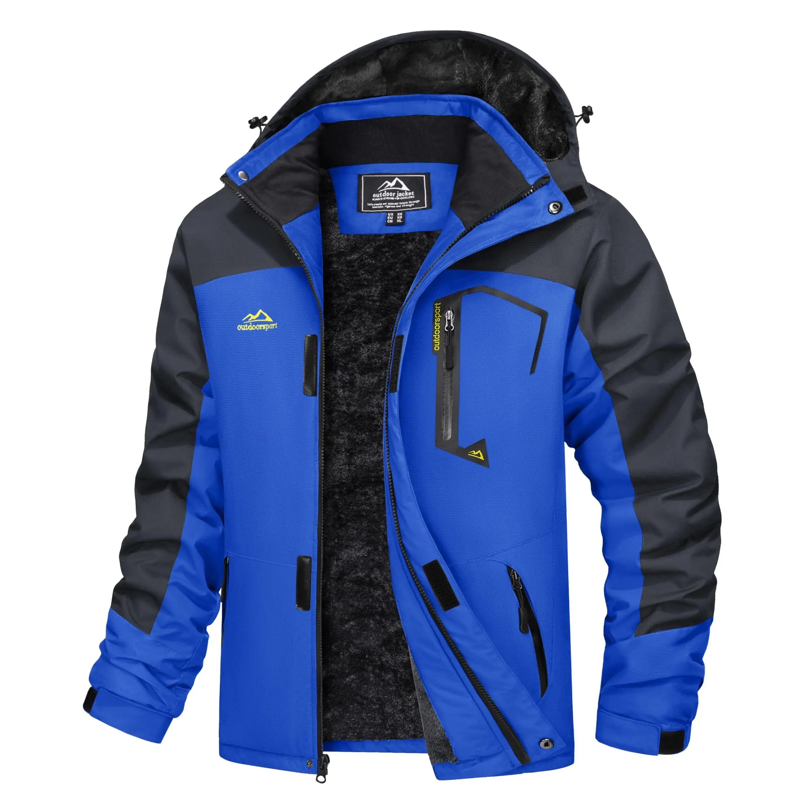 MAGCOMSEN Men's Insulated Ski Jacket - Fleece-Lined, Windproof Hooded, High-Neck, Water-Resistant, Fitted Outdoor Winter Parka for Hiking with Zip Closure, Waterproof