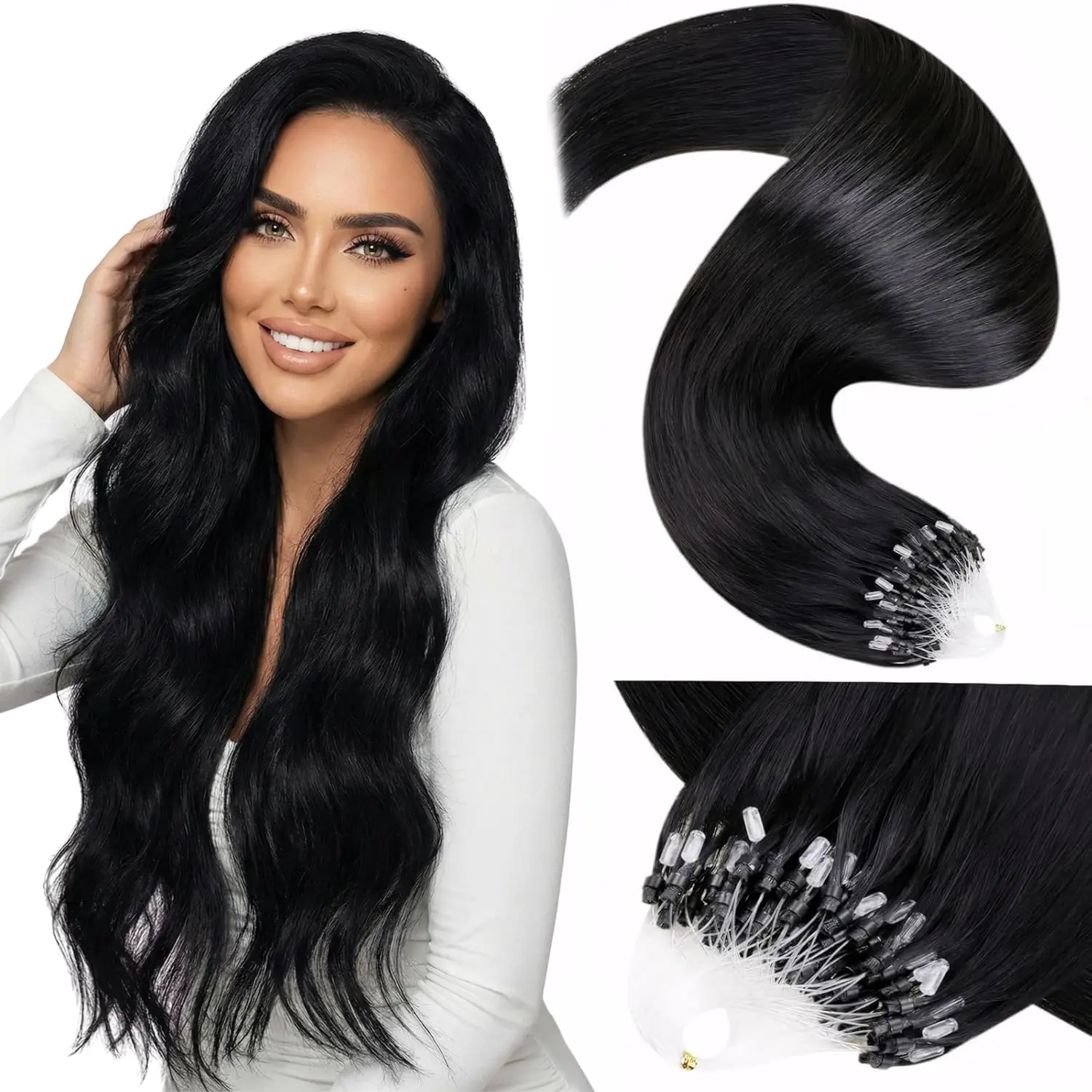 LaaVoo Micro Ring Hair Extensions Real Human Hair 14-28inch Glueless Pre Style Human hair Micro Bead Hair Extensions  Micro Loop Hair Extensions 57 Grams  Summer Outfit