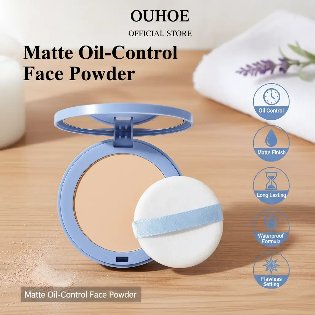 Waterproof Long-Lasting Cosmetic Setting Powder - Oil Control, Mask-Proof Matte Makeup Finish, Hydrating, Breathable, Flawless 2 Yellow Shades with Liquid Foundation, Finishing Powder, Face Make-Up, Oil-Free