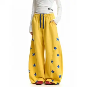 Unisex Floral Towel Embroidery Baggy Barrel Sweatpants Elastic Waist Drawstring Casual Pants Y2K Streetwear Loose Fit Vintage Joggers