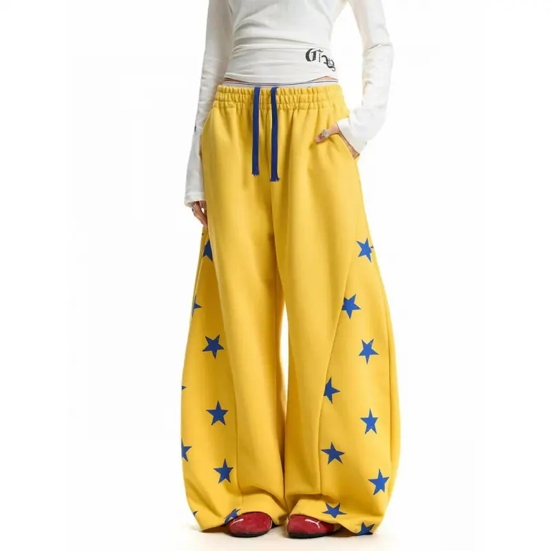 Unisex Floral Towel Embroidery Baggy Barrel Sweatpants Elastic Waist Drawstring Casual Pants Y2K Streetwear Loose Fit Vintage Joggers