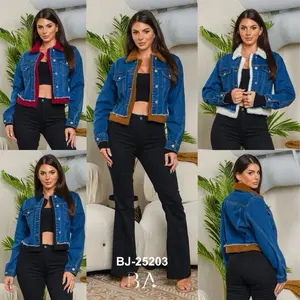 Denim jacket with a plush collar Bottom
