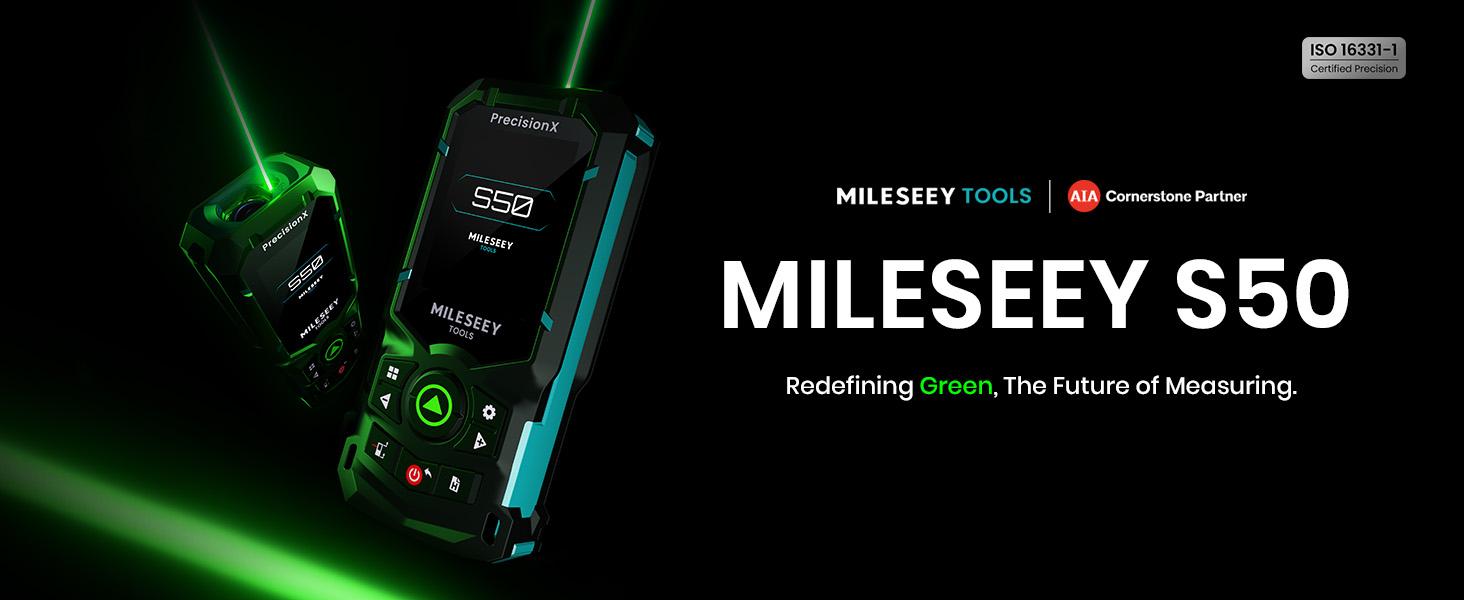 MILESEEY S50 Green-Beam Laser Distance Measure - 400ft Laser Measure, P2P, Side-Laser Alignment, Rechargeable, 2.4" IPS Backlit Display, Area/Volume Measurement, 8 Units, Indoor&Outdoor,Bluetooth app