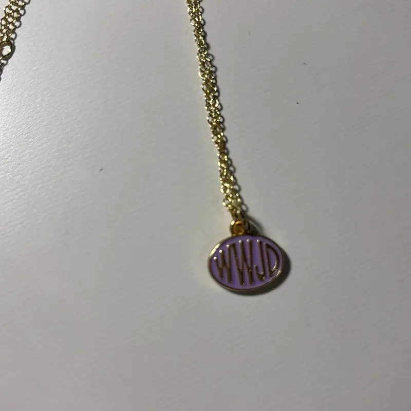 WWJD purple and gold necklaces