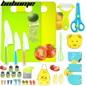 BOBOME 32 Pcs Kitchen Knife Set for Vegetables, Fruits, Cheese, and Other Foods with Safe Grip Handles - Durable PP Material for Kids Utensils Kitchenware