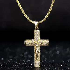 New Crucifix Zircon Pendant Necklace | Hip-Hop Style | Jesus Icon | Gifting Pick | Zircon Necklace | Cuban Link Chain | Party Jewelry | cross
