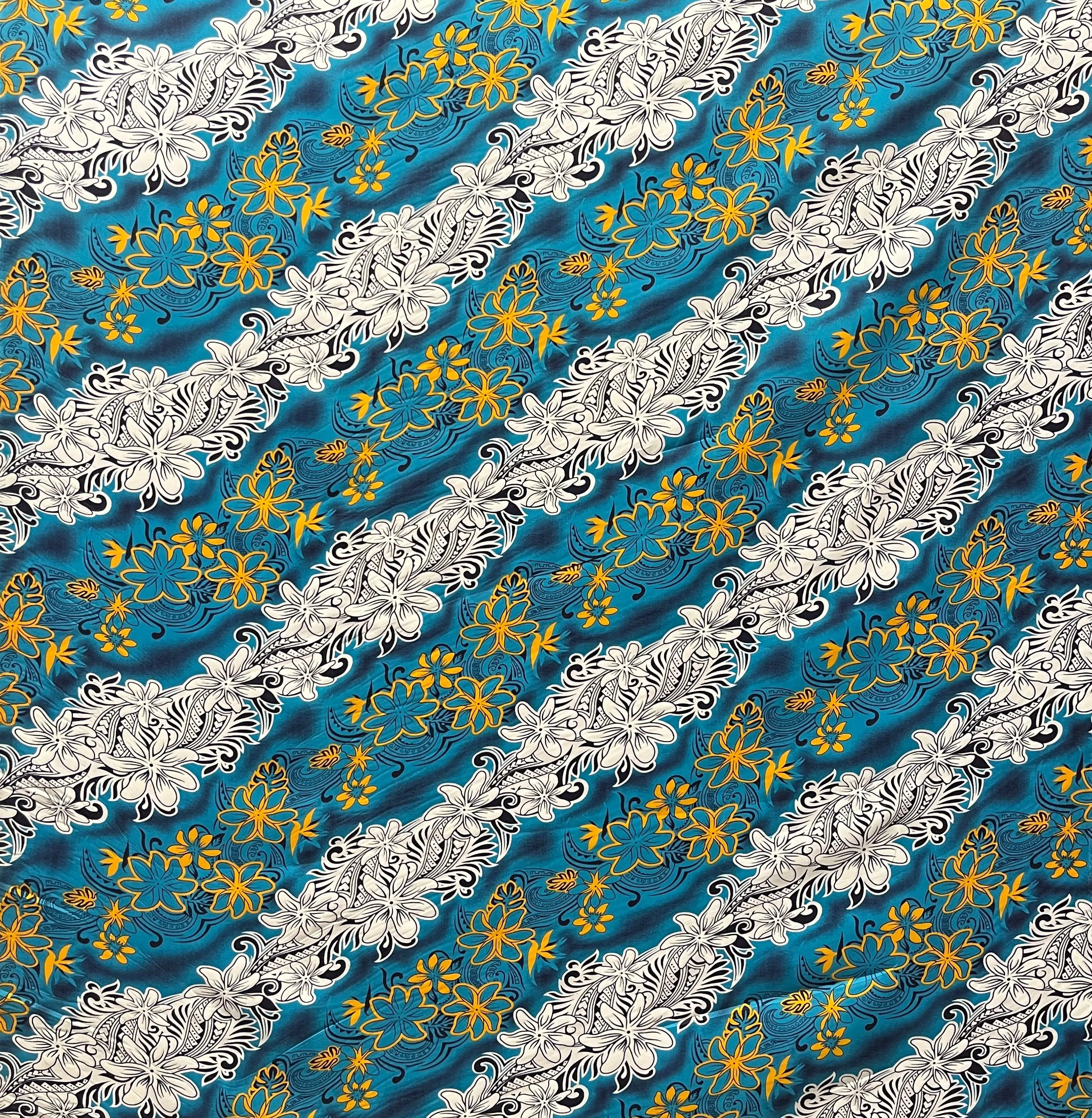 Polynesian Culture-Inspired Diagonal Tiare Lei Polyester Island Fabric - 36in x 45in, 1-Size, Non-Customised, Durable, per yd, for Sewing & Soft Furnishing Projects with Island Vibes