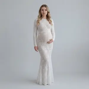 White Lace Ruffle Mermaid Elegant Maternity Long Dress for Special Occasions Comfortable Fit and Flattering Silhouette